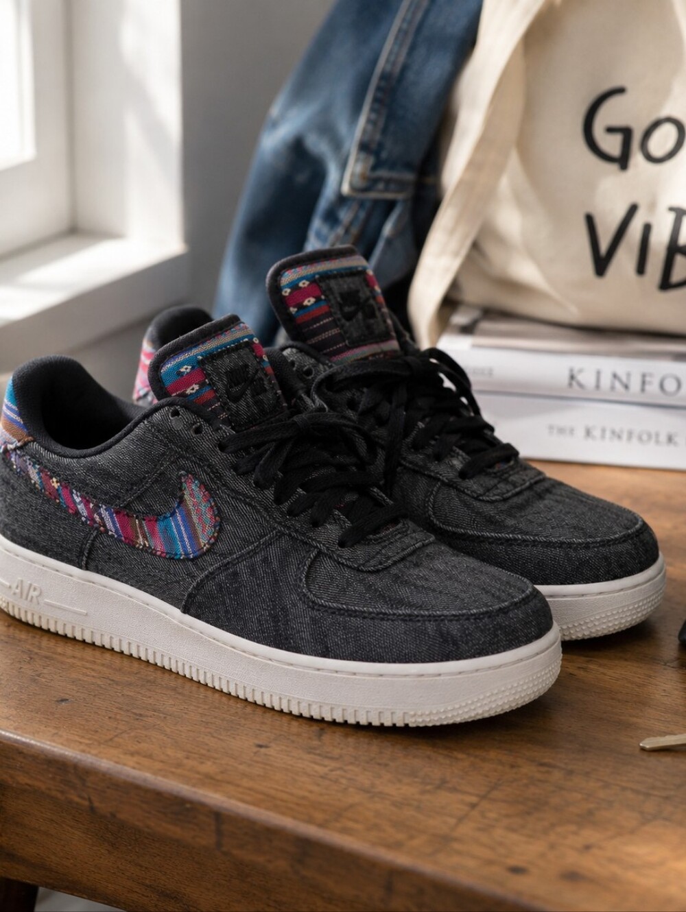 Nike Air Force 1 Low Denim Tribal Print Sneakers Men’s 8 Women’s 9.5 - Picture 1 of 10